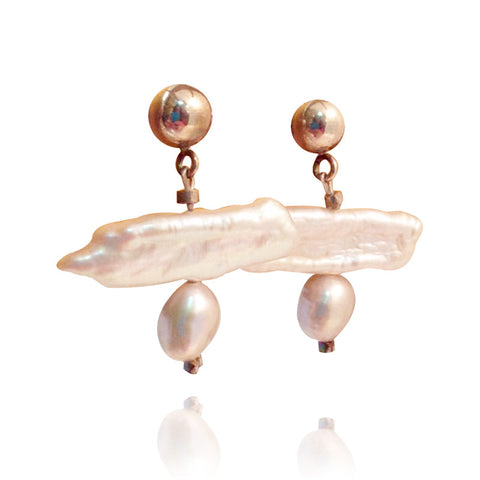 Pendientes de Perlas stick y perla ovalada